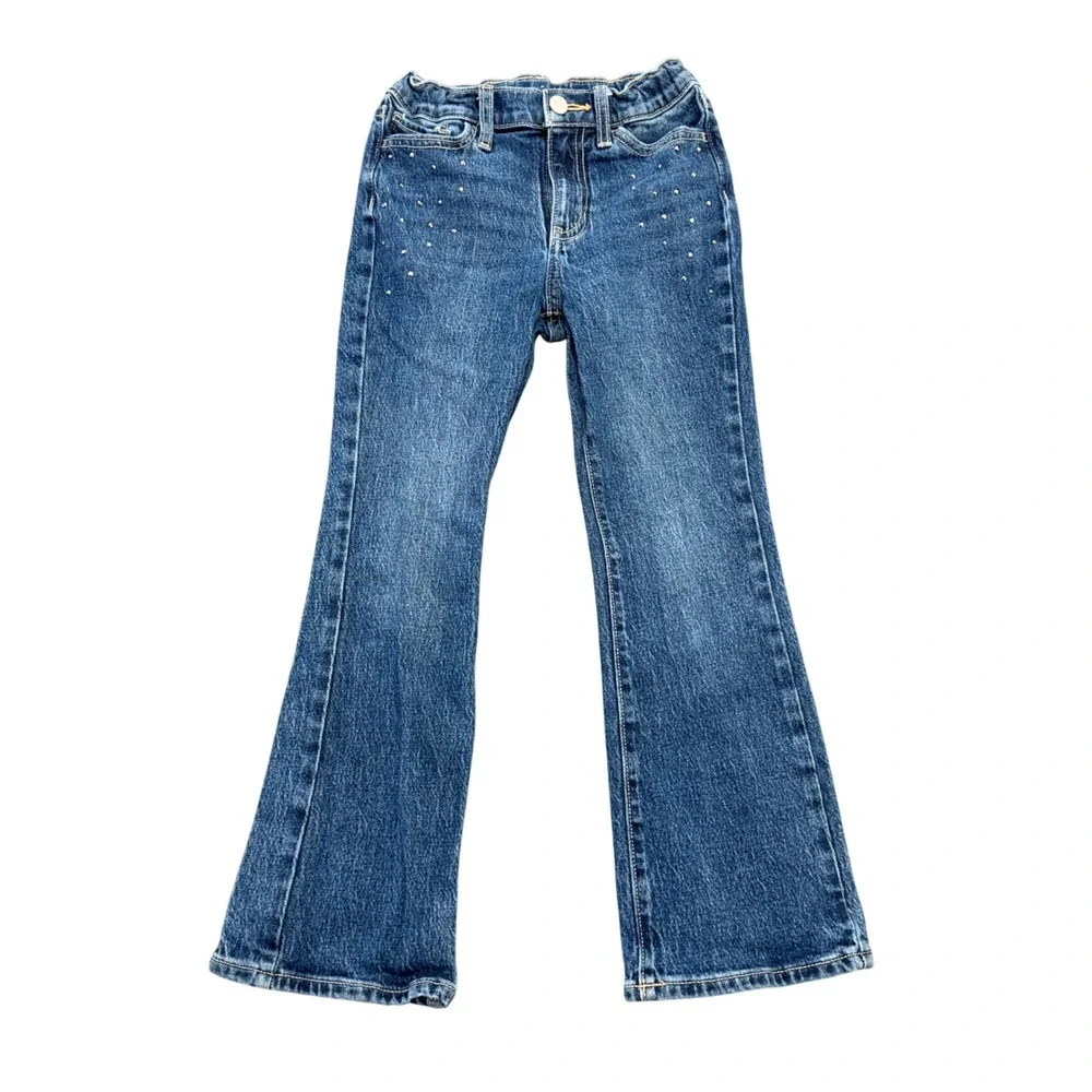 Old Navy Kids High-Rise Flare Jeans Medium Wash Studded Size 8 Built-In Tough